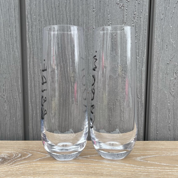 Rae Dunn Artisan Collection Bride and Groom Stemless Champagne Glass Set - Picture 2 of 7